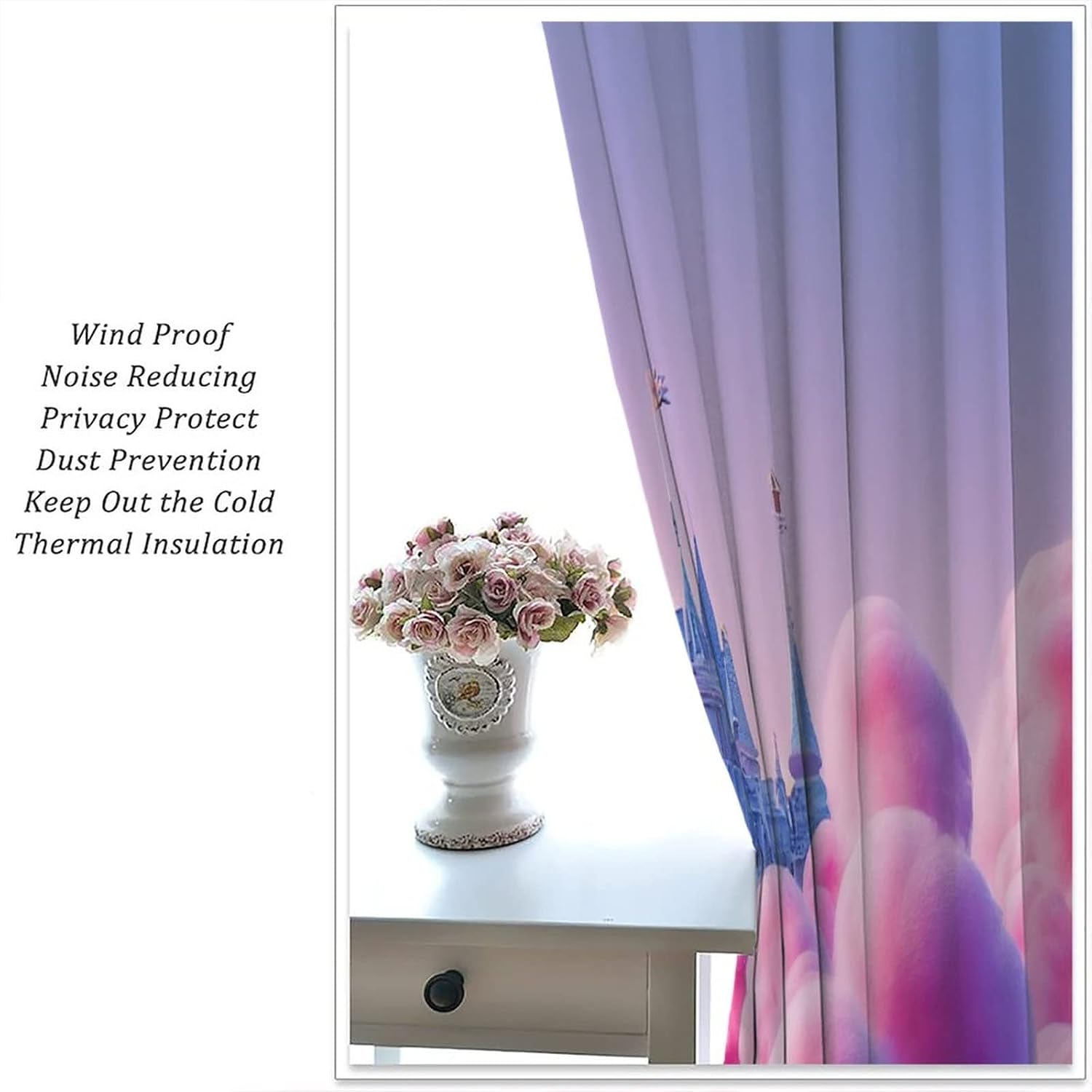 Children's Curtain Beautiful Scenery Fairy Tale World Princess Castle Pattern for Kids Girl Room Living Room Bedroom Decor Printed Blackout Rod Pocket Window Drapes 42x45in