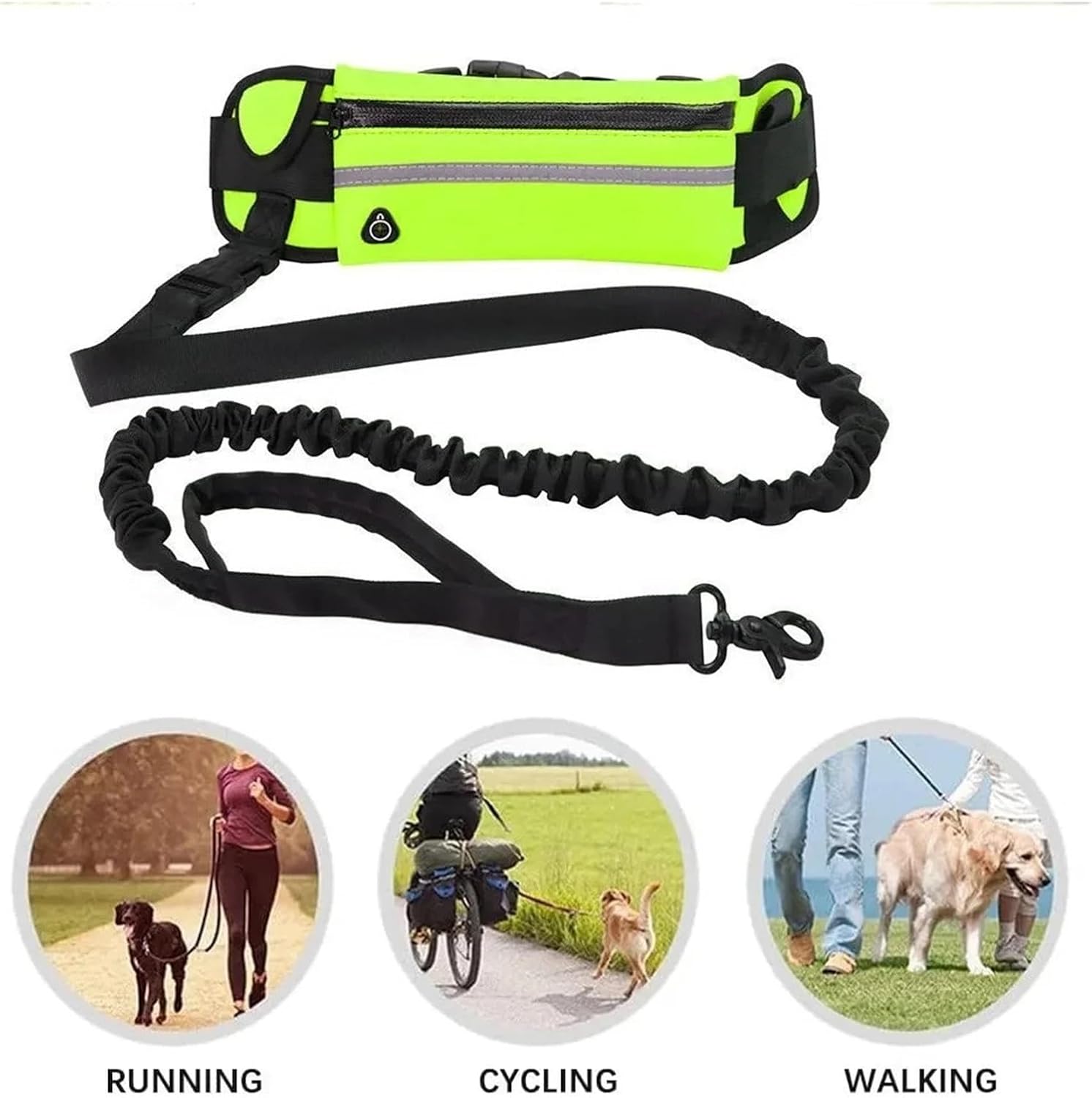 Hands Free Dog Leash with Waist Bag Reflective Bungee Running Leash Elastic Rope for Walking Jogging Pet Training(Towing Rope)