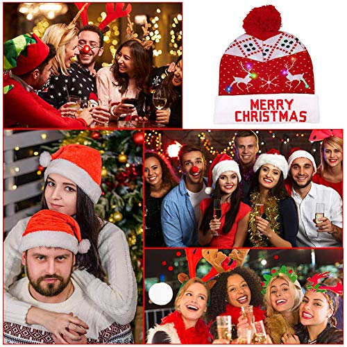 OurWarm Chapéu de Natal de LED que ilumina o chapéu de Natal fofo de rena flocos de neve, chapéu de