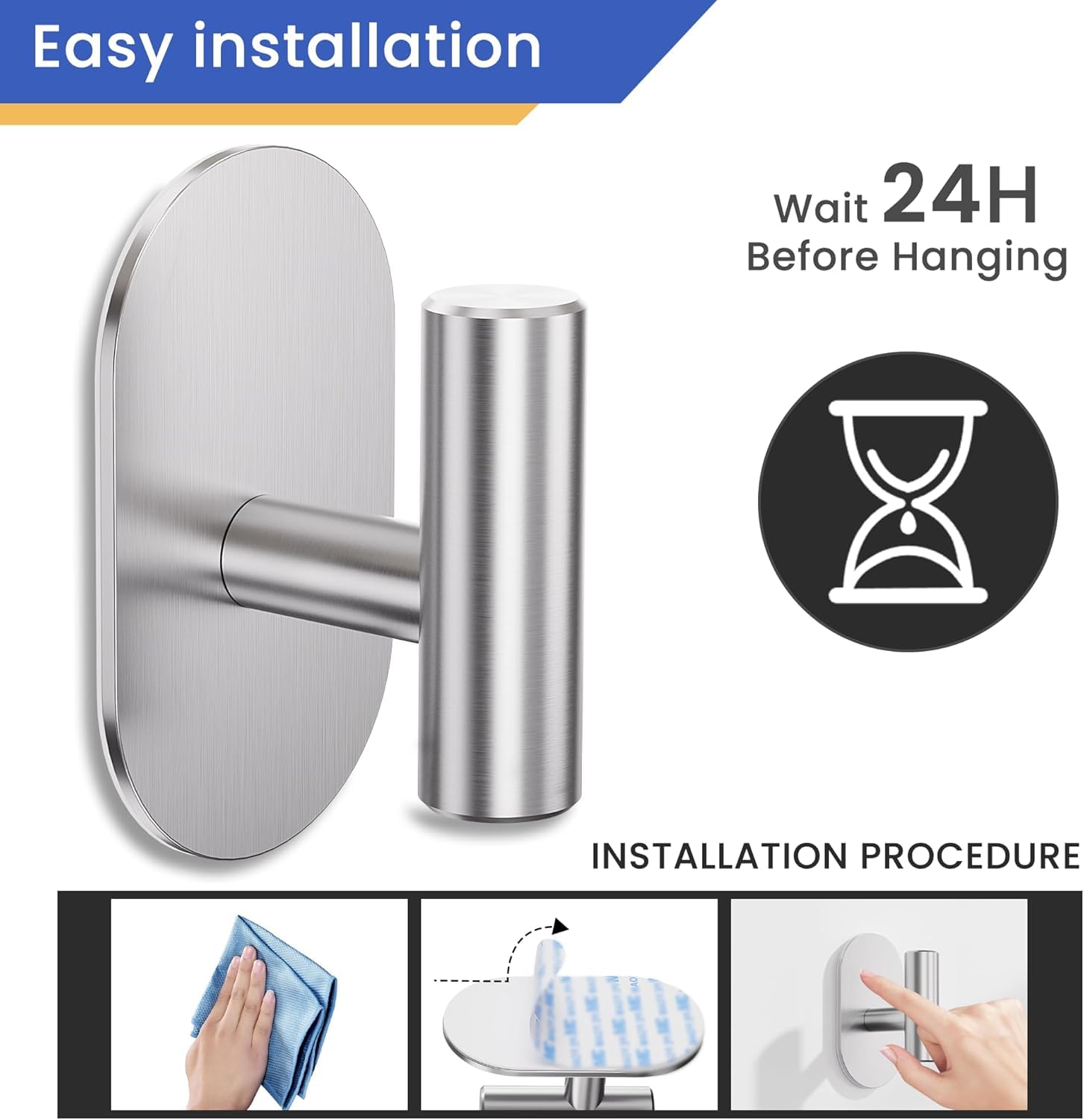 Aikzik 4 Pack Large Self Adhesive Hooks, Stainless Steel Sticky Hook Heavy Duty, Over 12kg Load - Image 8