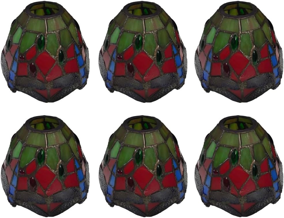 Tiffany Lamp Shade Replacement,Red Stained Glass Dragonfly Lampshade Only for Chandelier Hanging Pendant Light Ceiling Light Fixture Wall Sconce Lamp (Part Not Included),6pcs