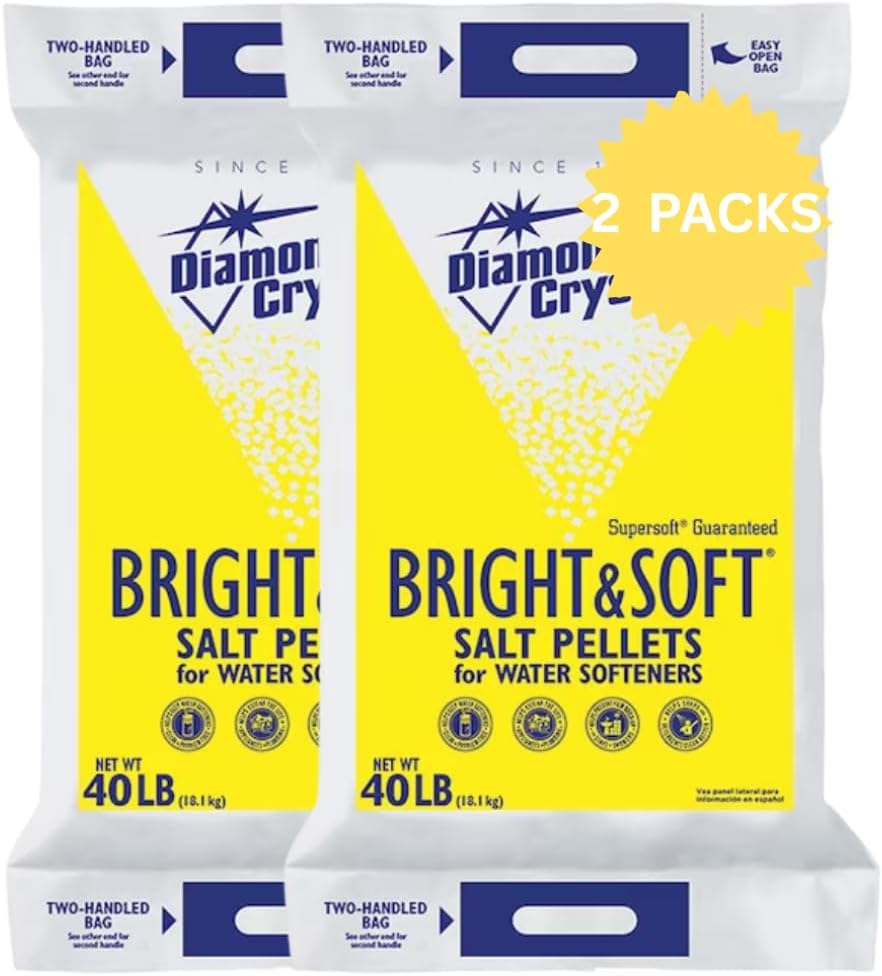 Water Softener Salt Pellets – Pure, Anti-Caking Formula – 40 lb Bag – High Solubility for Soft Water & Appliance Protection – 2 Pack - Sodium Chloride
