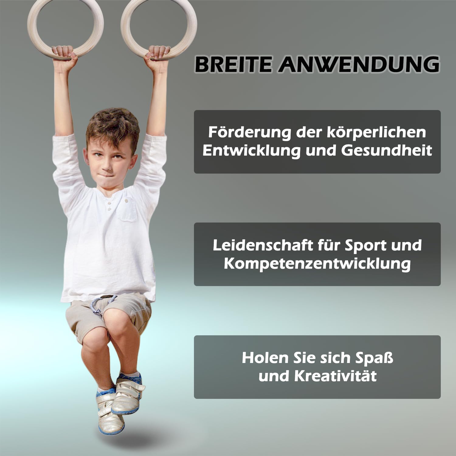 Turnringe Holz Gym Rings, Gymnastikringe mit Verstellbaren Buckle Straps und Markierungen aus Metall, Calisthenics Ringe für Erwachsene Kinder Indoor Outdoor