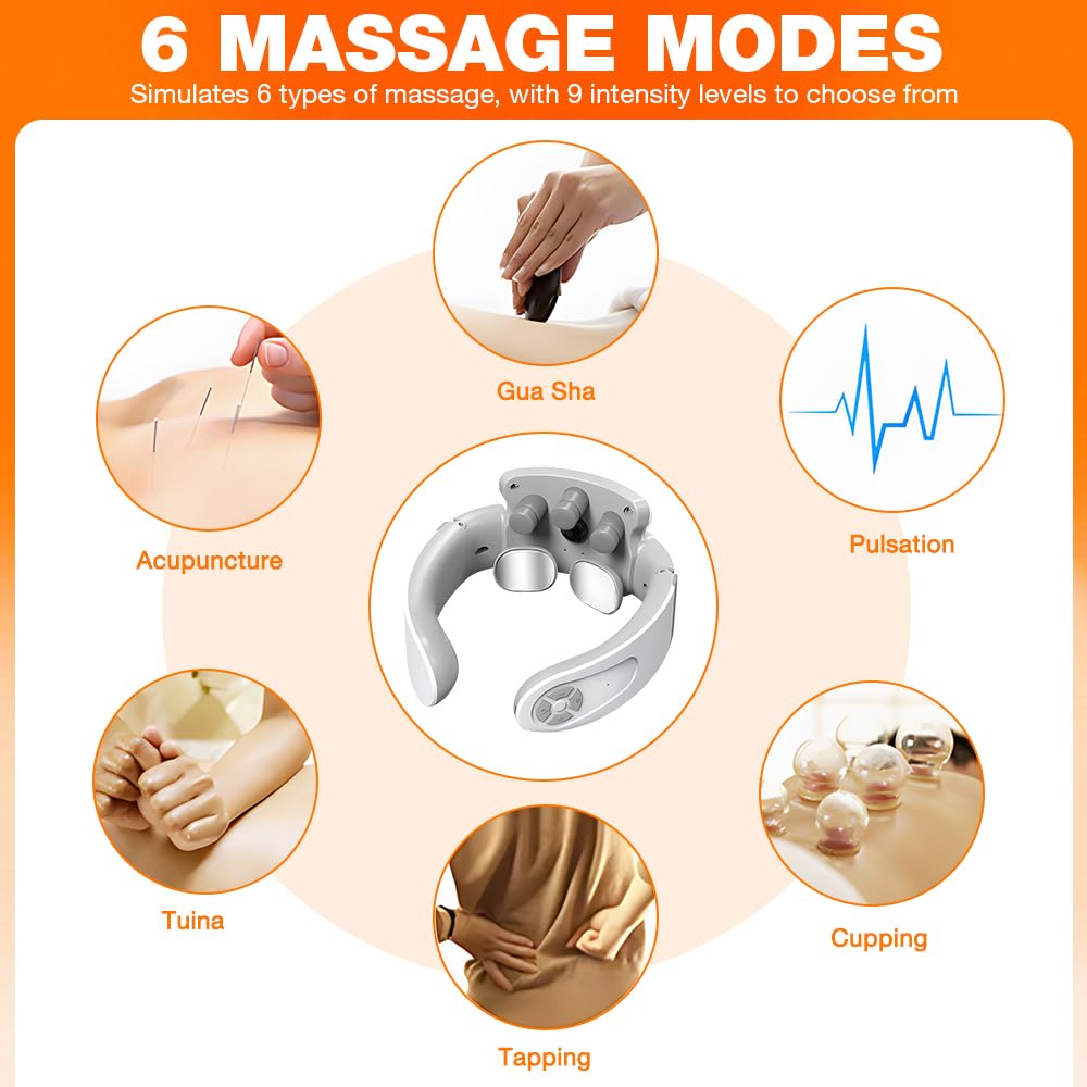 Elektrische Nackenmassagegeräte, HOVCEH 3D Ergonomie Nackenmassagegerät mit Wärme 5 Modi Intelligente Stimme Ergonomie Nackenmassagegerät mit 42°C Wärmetherapie,Kabellos Tragbares Massagegerät Nacken