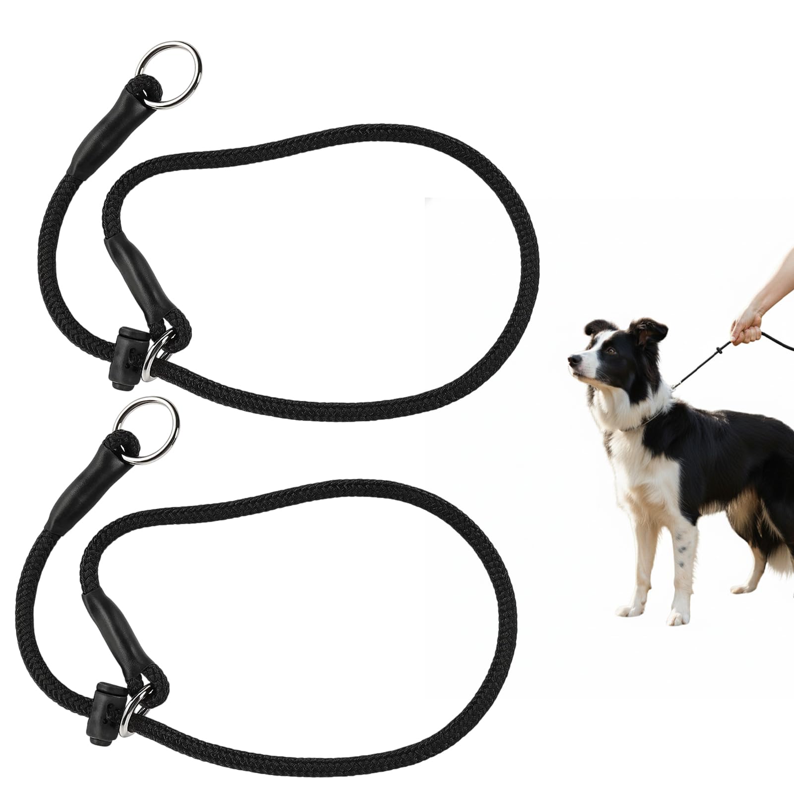 2PCS Dog Slip Collar, No Pull P-Collar, Slip Collar for Dogs, Dog Choker Collar for Training, Anti Pull Dog Collar with Two Sizes, for Daily Walks and Obedience Training (Black)