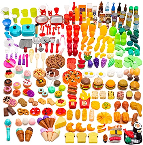 Catchstar Play Food Variety Toy Food Set Realistic Play Pretend Food Toy Colorful Plastic Food Durable Fake Toy Food Playset For Kids Girl Boy Toddler Children Baby Kitchen Educational Gift 340 Piece