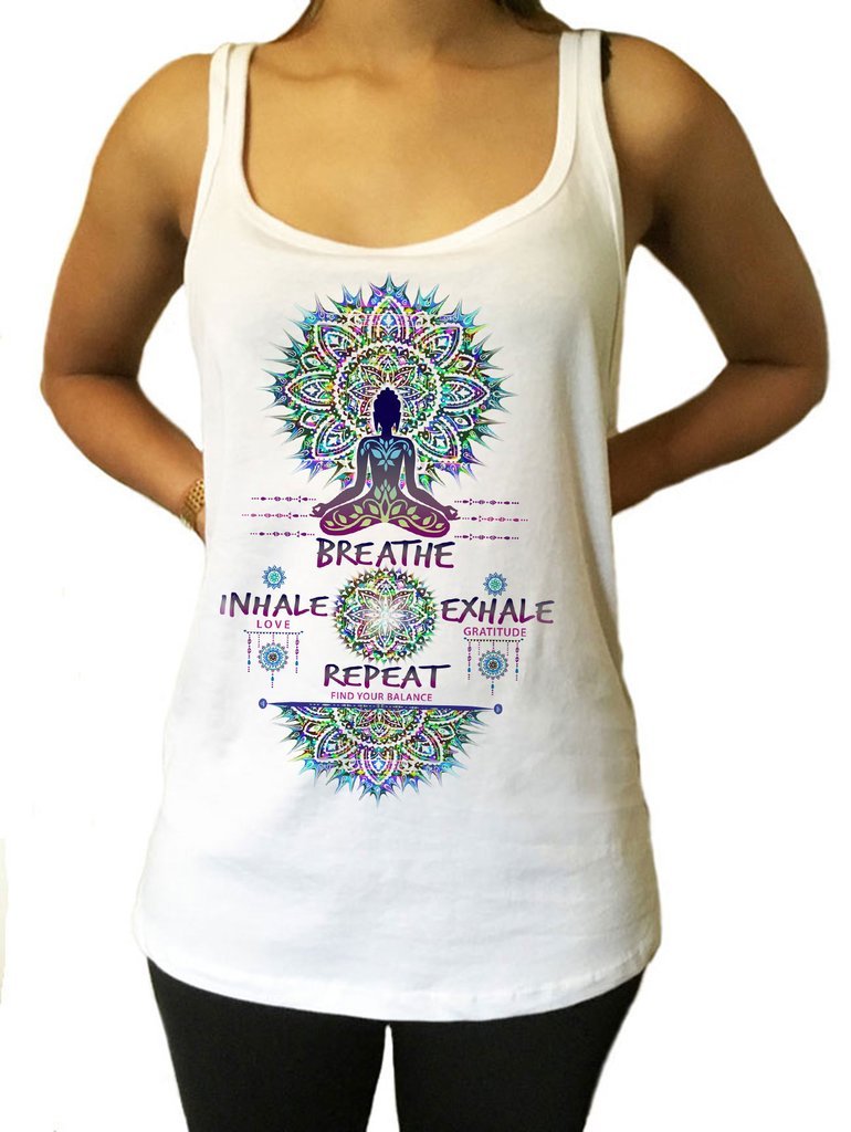 Jersey Top Buddha Meditation Breathe, Inhale Love, Exhale Gratitude & Repeat Print JTK935
