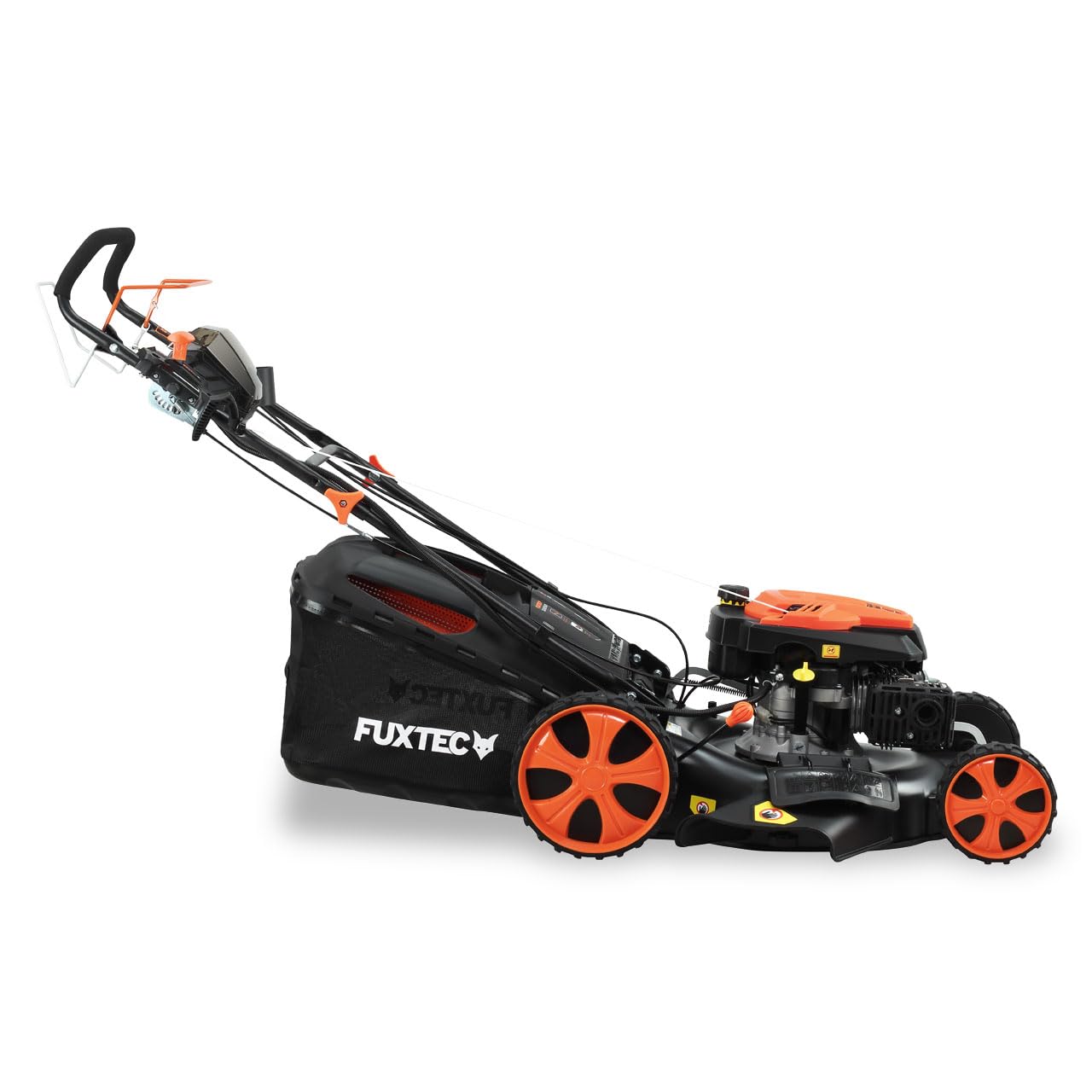 Cortacésped de Gasolina autopropulsada FX-RM5396eSPRO, Arranque Eléctrico, Velocidad Ajustable, Expulsión Lateral, Ancho de Corte 53cm, Mulching, Altura de Corte 25-75mm, Recogedor 70L
