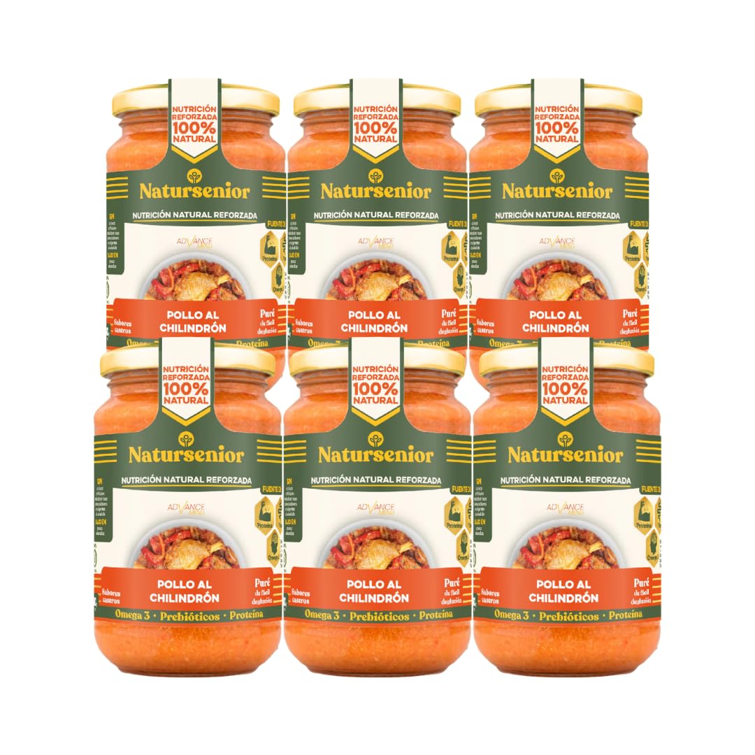 Natursenior - Comida Triturada para Personas Mayores - Pack Puré Pollo al Chilindrón - 100% Natural, Omega 3, Fibra, Proteína - 6 uds x 340g