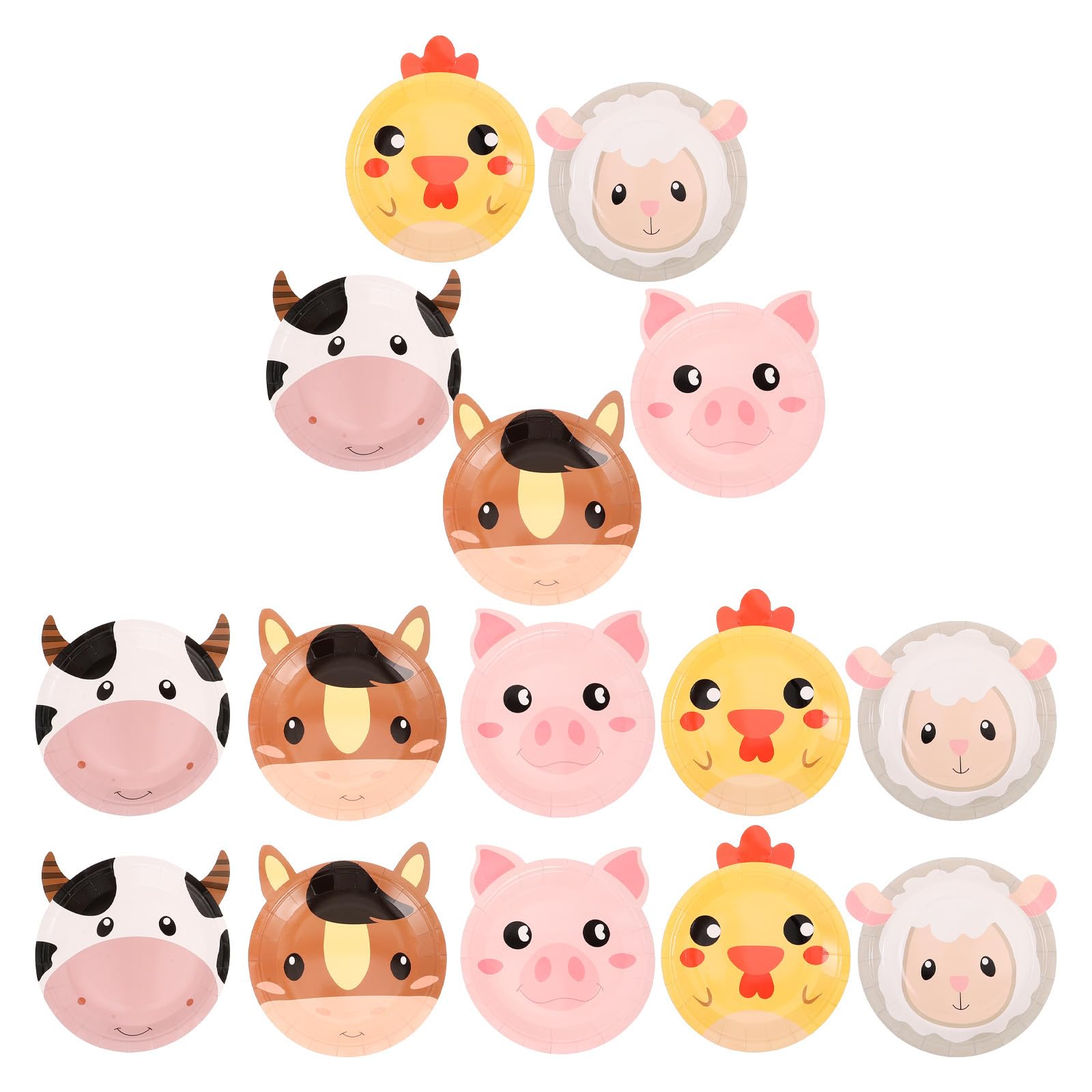 Assiettes en carton épais motifs animaux de la ferme pour buffet et réception