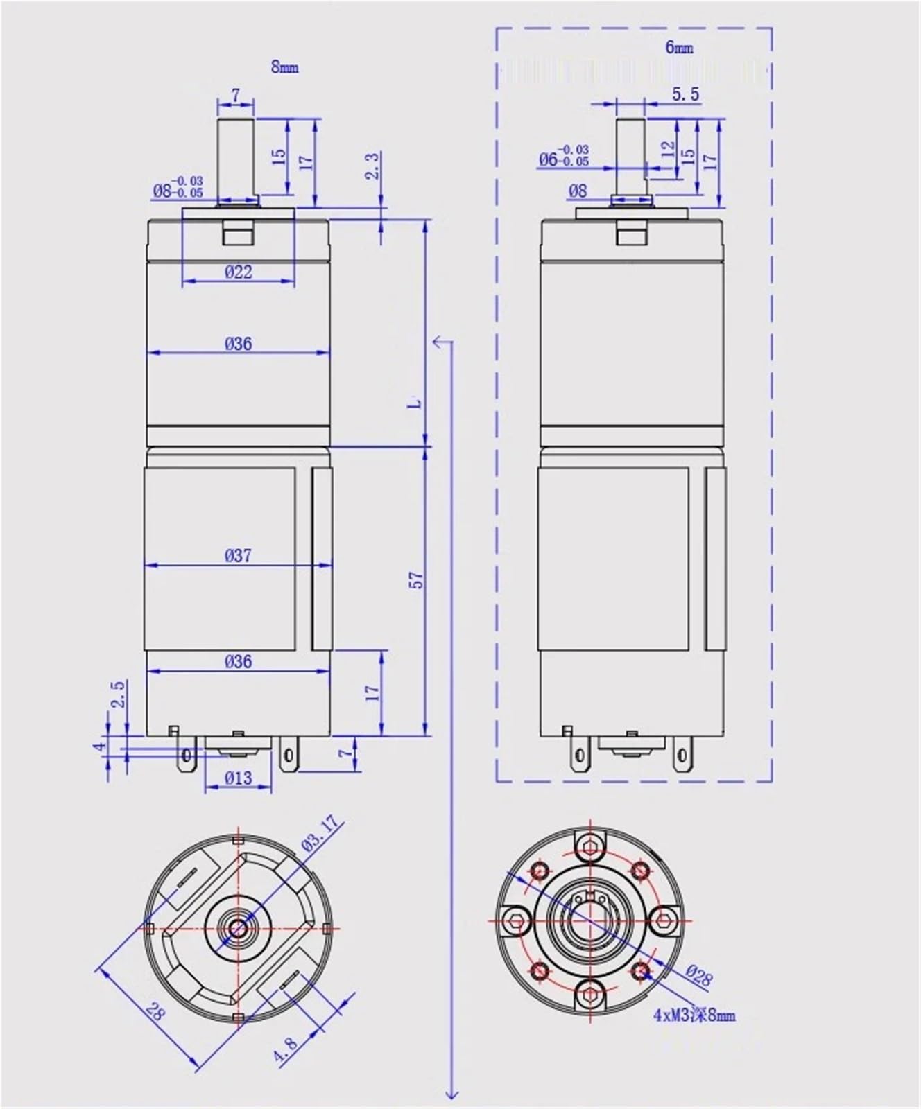 36GP-555 Motor de Engranaje planetario Alto par y bajo Ruido DC 12V 24V 1 Uds(1538RPM-12V,8mm Shaft)