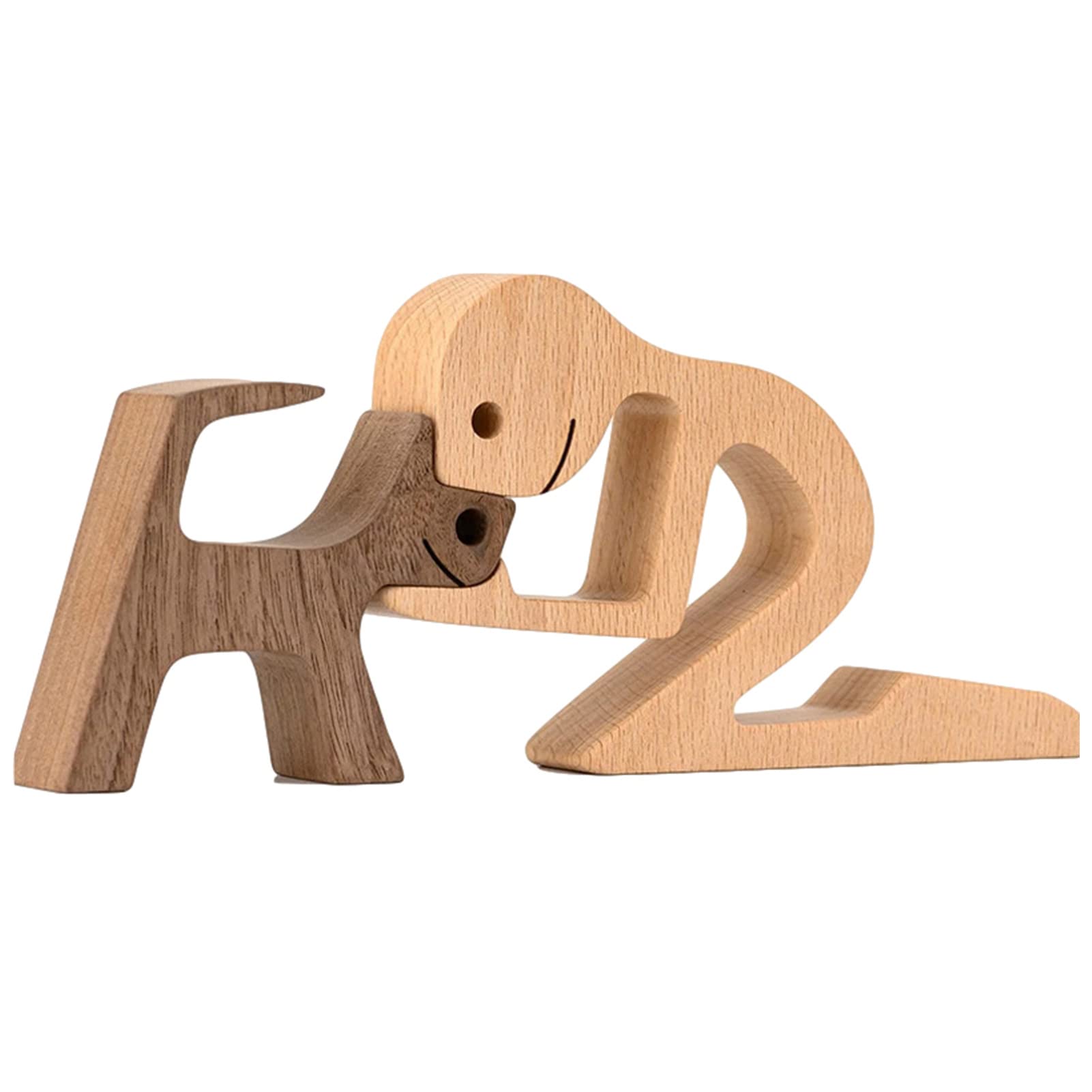 Últimas figuras de madera escultura ornamentos conjunto, estilo abstracto personas con estatua de perro, amistad entre perros y personas monumentos estatua para hombres mujeres niños niñas ancianos