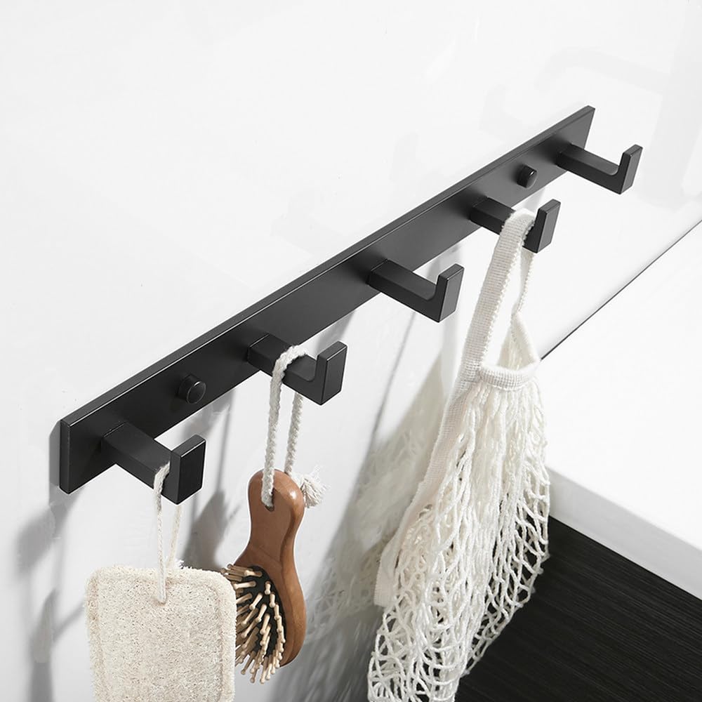 Verdicken Sie schwarze Space-Aluminium-Bademantelhaken, an der Wand befestigter Handtuchhaken, Kleiderhaken, Badezimmer-Hardware, Tür-/Huthaken, 6 Bademantelhaken, 1
