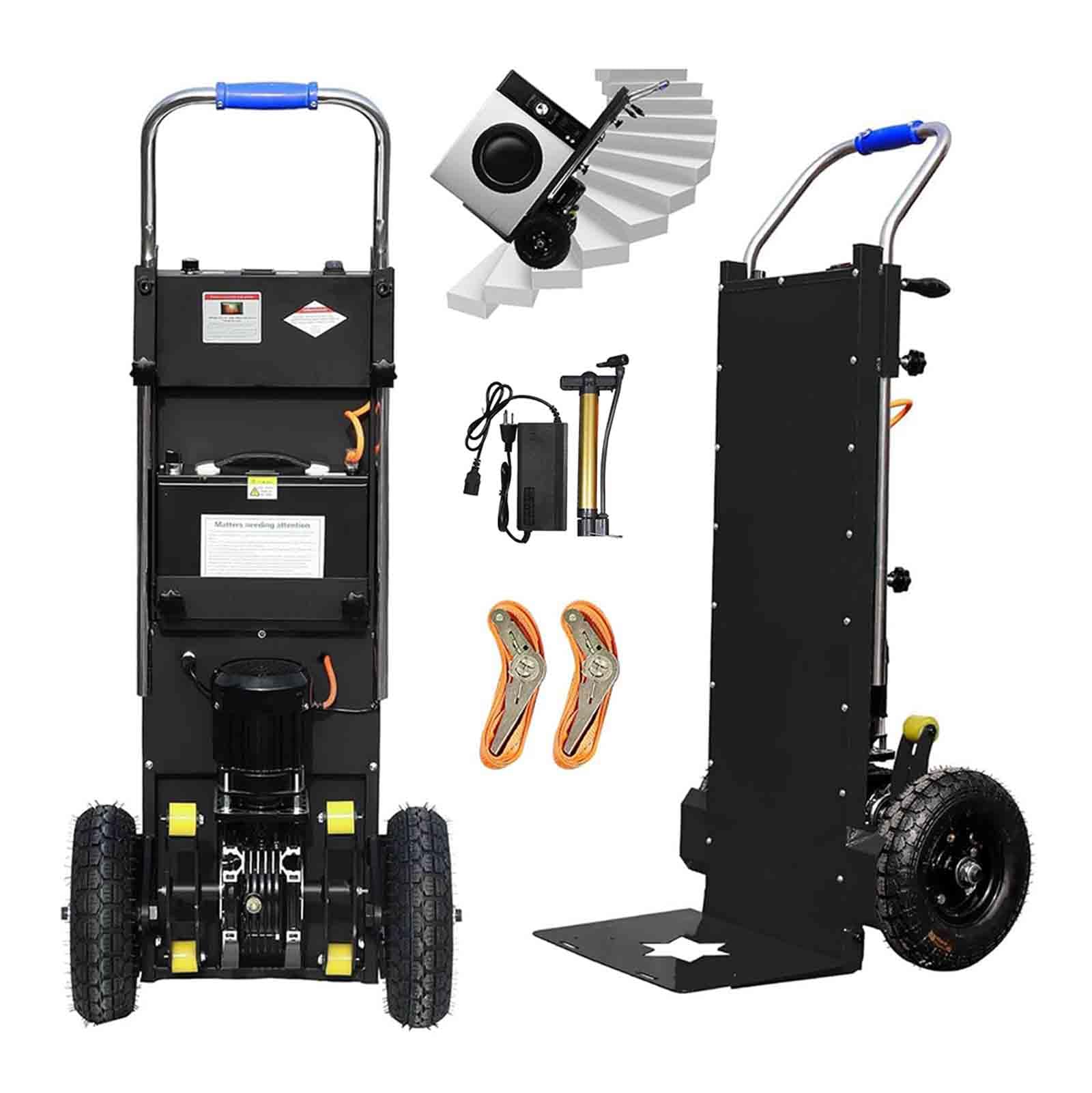 Carretilla Electrica Sube Escaleras, con Carga De 400 Kg para escaleras y bajadas, con Cuerda de Seguridad y Bomba de Aire, BateríA ExtraíBle, Ahorro Trabajo Y PráCtico,B