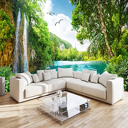 Papier peint photo mural 3d moderne cascade verte salon grand format - 4