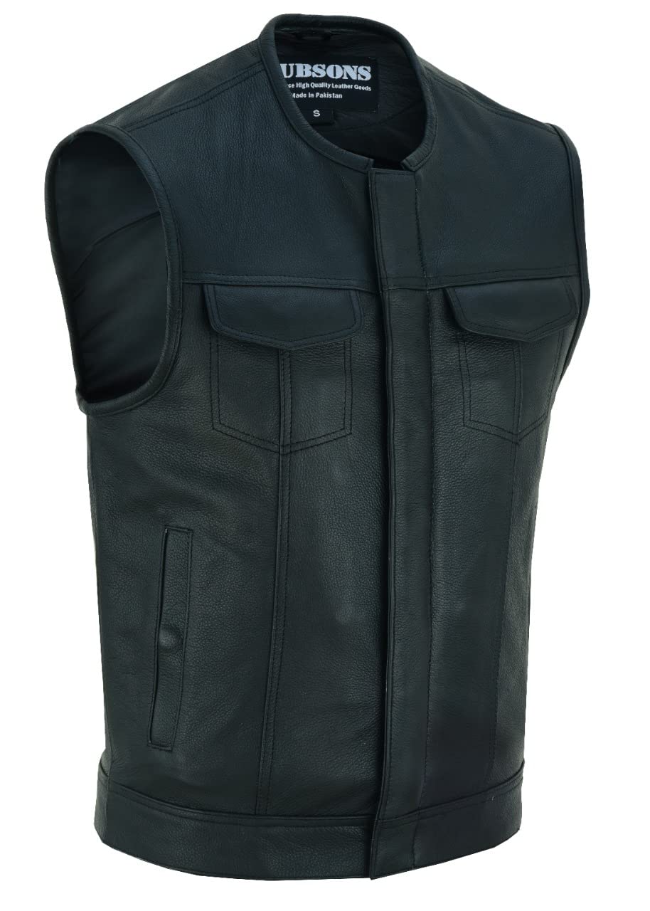 SOA Collarless Leather Biker Club Style Vest