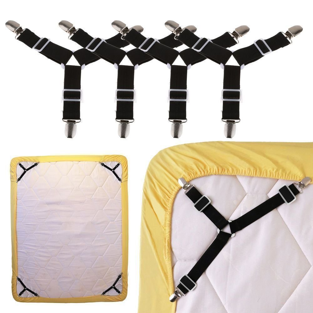 4Pcs Triangle Bed Sheet Holder,Adjustable Fasteners Suspenders Gripper,Elastic Straps Clips for Various Bed Sheets,Mattress Covers,Sofa Cushion,Hospital Beds,Inflatable Beds,tablecloths covers,ironing