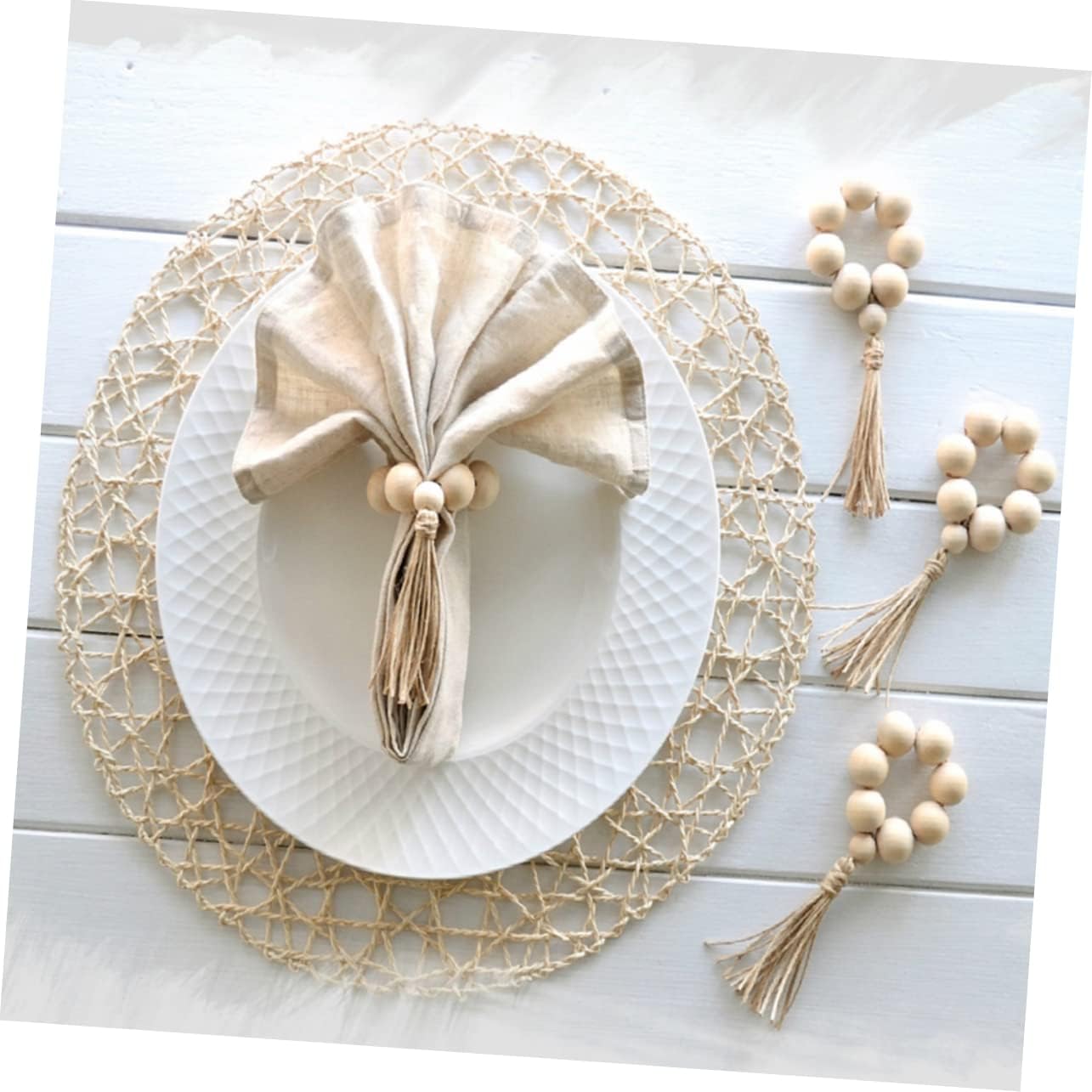 3sets Handmade Wooden Bead Napkin Rings Rustic Table Ornament for Weddings and Home Decoration Style Style for Dining Table Settings and Everyday Use 8pcs*3