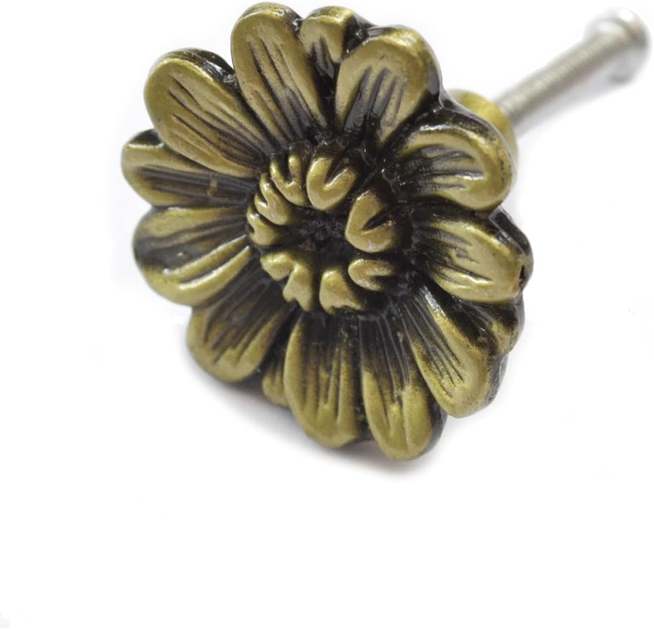 6 Pcs Vintage Bronze Drawer Knobs Antique Copper Furniture Handles Decorative Flower Shape Pulls Retro Single Hole For Cabinet Cupboard Dresser Wood Case Jewelry Box Chest (Dia:1-3/8", High:7/8")