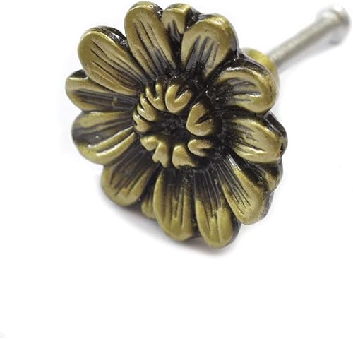 6 pomos de bronce vintage para cajones, manijas de muebles de cobre antiguo, tiradores decorativos con forma de flor, estilo retro de un solo