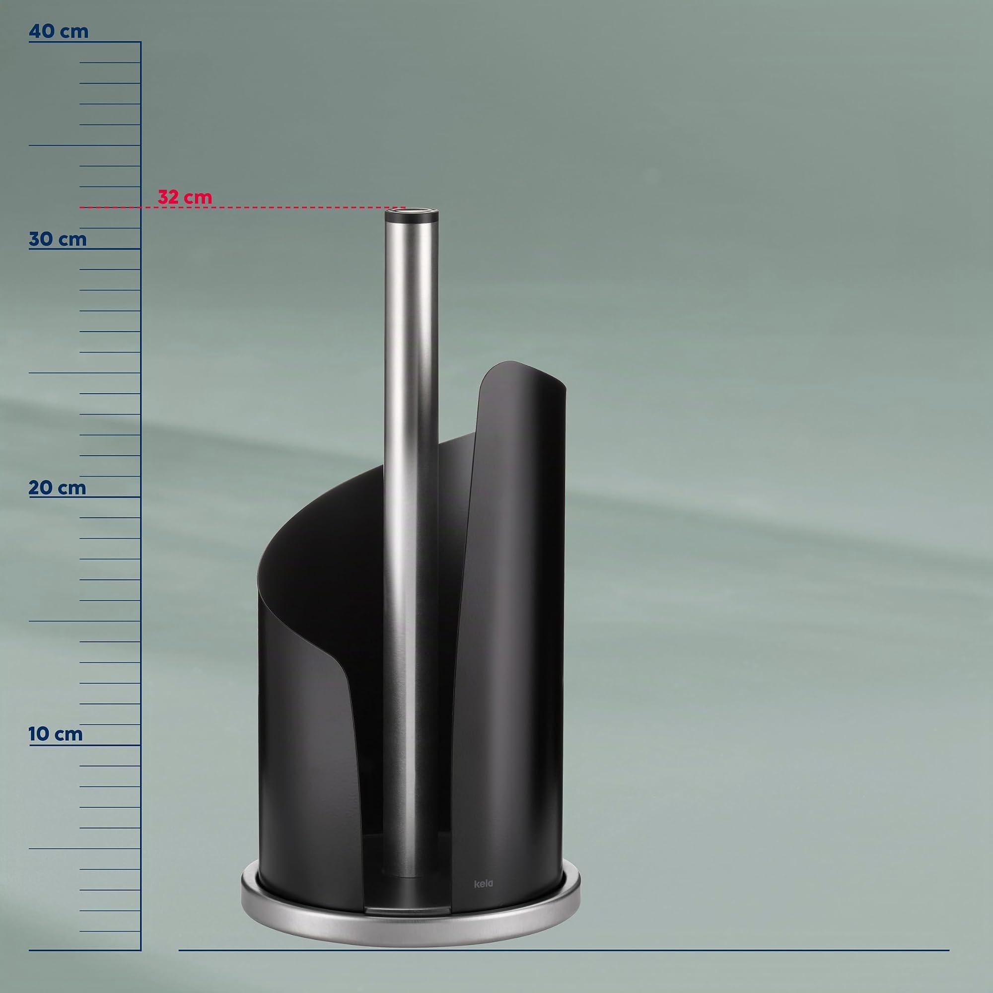 kela Portarotolo da cucinanero, per rotoli spessi, portarotolo da cucina in piedi alto 32 cm, STELLA, acciaio inossidabile/metallo