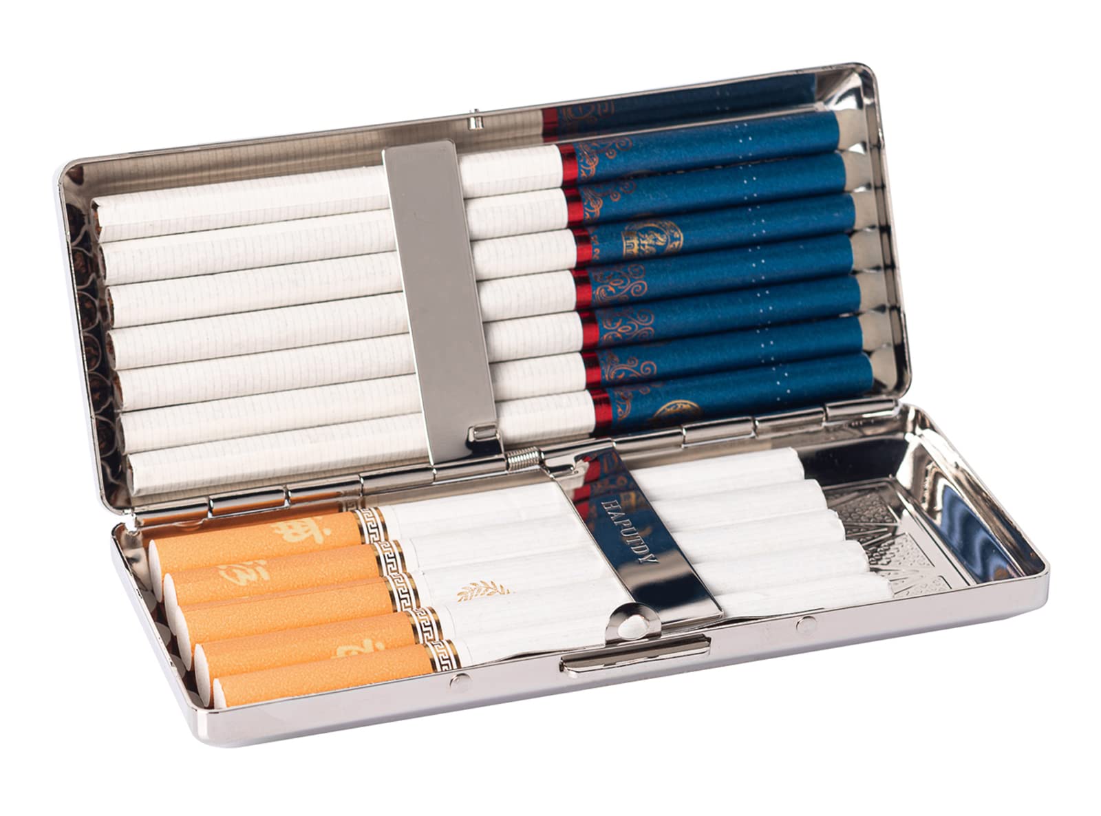 Beautiful Stylish Simple Unilateral Metal Ladies and Men's Cigarette Case,Holds 10 120's Capri Cigarettes (Arabesque Rose Gold): 10pcs 100mm Grass Silver