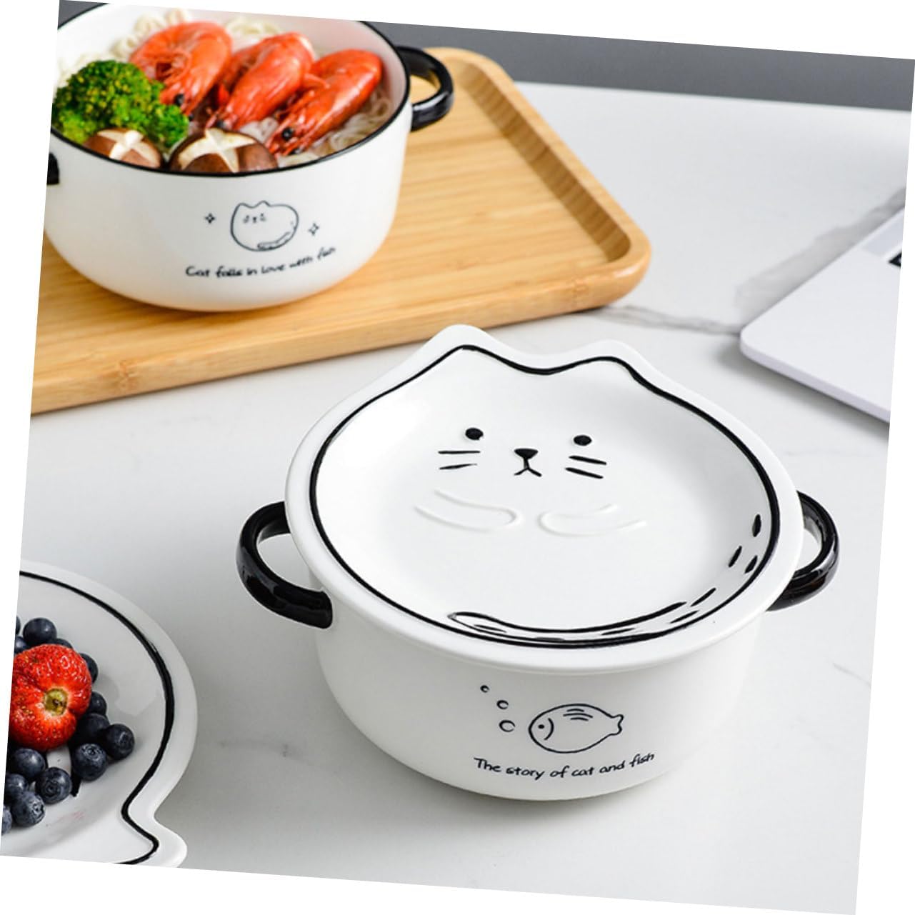 PRETYZOOM Cute Noodle Bowls Instant Noodle Bowl Lid Ceramic Soup for Mixing Decorative Dinnerware Ramen