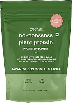 Cosmix No-Nonsense Plant Protein | 24 Protein/Serve, 500g Pouch | Japanese Ceremonial Matcha | Plant Based Protein, Pea & Rice Isolate | Clean, Easy to Digest | All Essential Amino Acids