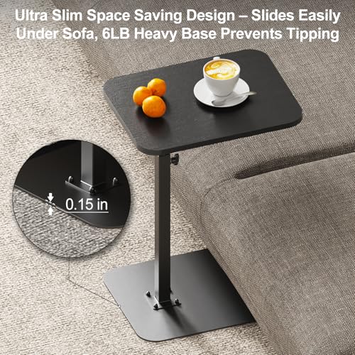Image of HzTinT Side Table Sofa Tray for Couch Heavy Metal Base Swivel /Adjustable Height, Sofa Bed Bathroom Study TV Tray C Shaped End Table Food Snack Trays for Eating