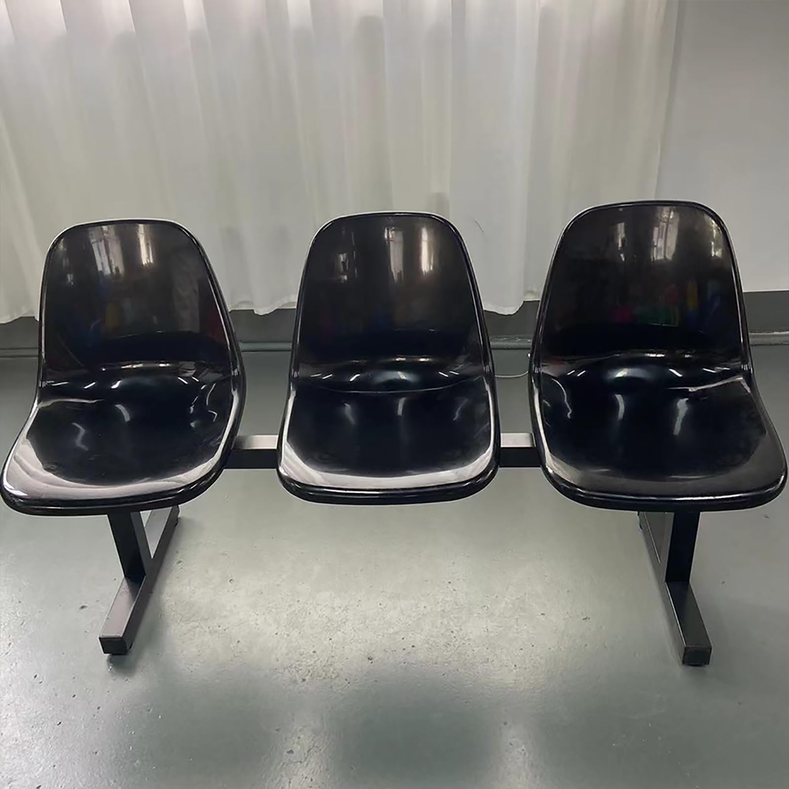 OZBMA Reception Bench, 3-Seat Plastic Design for Office, Airport, Hospital, Bank, Salon, Barbershop, and Waiting Area (Black)