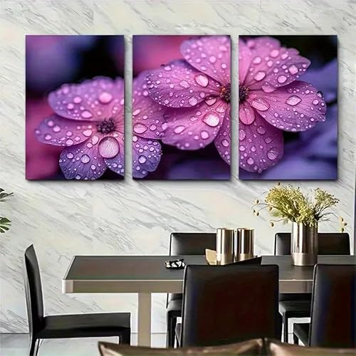 JKEVCBIAX Prints Purple Pink Flower Petal Wall Art-Soft Color Aesthetic Canvas Wall Art Gentle Abstract Painting Bedroom Decor(50x70cmx3/NO frame)