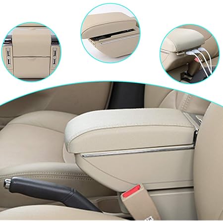 Amazon 多機能 アームレスト コンソールボックス 適合 フィアット Fiat Bravo 500 Linea Marea 12 18 カッ収納トレイ パーツ 内装 アクセサリー カップホルダー付皿 7つのusbポート付き ベージュ 1個 ベージュ 車 バイク 車 バイク