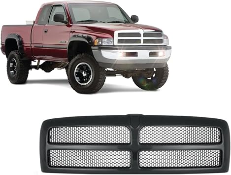 Front Grille With Honeycomb Mesh Insert All Black Front Grill Compatible With Dodge 1994-2001 Ram 1500 / Compatible With Dodge 1994-2002 Ram 2500 / Compatible With Dodge 1994-2002 Ram 3500