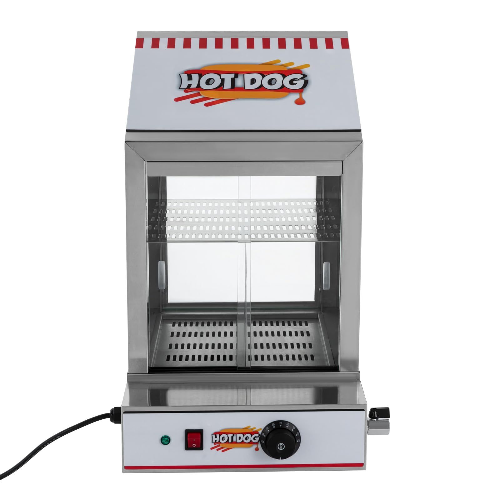 Hot Dog Maker, 40 L 1200 W eléctrico Hot Dog Steamer Acero Inoxidable Salchichas Calentador de Salchichas con Ventana de Cristal, Calentador de 86-230 ℉ para puestos de comida, cantinas, restaurantes