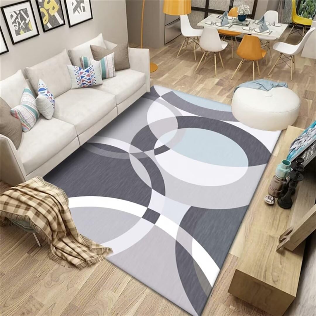 Tapis de salon géométrique gris 140x200cm lavable pour chambre ado