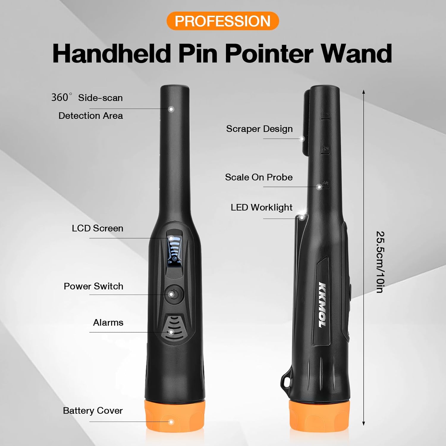 KKMOL Metal Detector Pinpointer for Adults & Kids, Waterproof Pin Pointer Metal Detector, Hight Sensitivity 3 Modes (Buzzer, Vibration,Sound) Detecting Treasure Hunting（Black）, IBDC0005