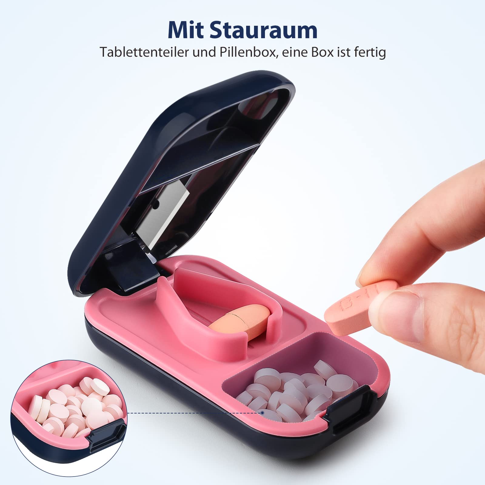 Opret Tablettenteiler für Kleine Tabletten und Große pillen, Tablettenschneider Pillenteiler Tabletten Teiler Tablettenspalter Pillenschneider Tablettenzerteiler Pill Cutter in Halbe Viertel Schneiden