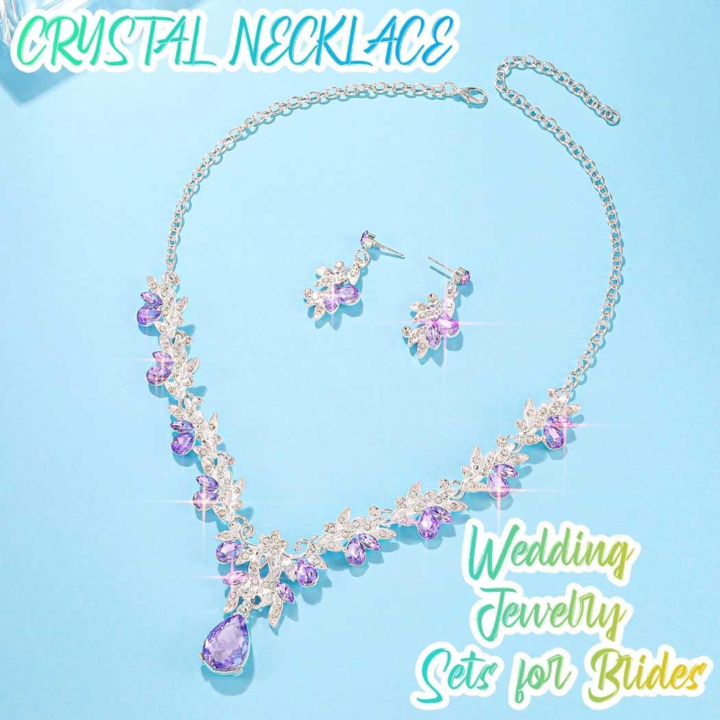 Unicra Rhinestone Bridal Wedding Jewelry Sets Gold Necklace Earrings Set Leaf Prom Formal Costume Jewelry Set for Women and Brides - Image 5