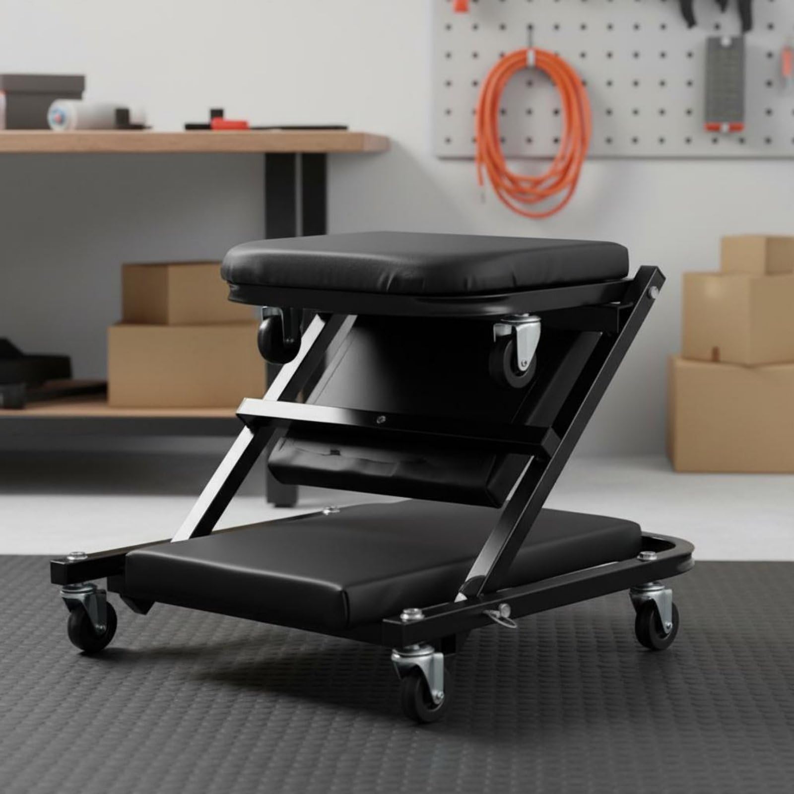Carrello Sottoauto 2 in 1 con Rotelle Sedile Meccanico 2 in 1 Impermeabile Sgabello da Riparazione Auto per Meccanici