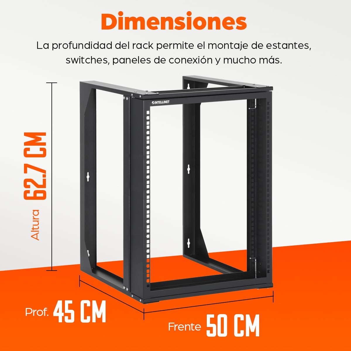 INTELLINET 716192 Armadio a Muro 19" Open Frame 2 Montanti Flat Pack 12U Nero