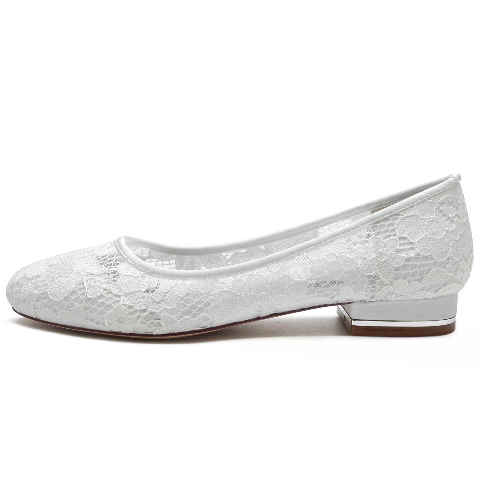 Appartamenti da Sposa Pizzo da Donna Scarpe da Sposa Rotonde con Punta Chiusa Scarpe da Ballo con Tacco Basso 2.5Cm