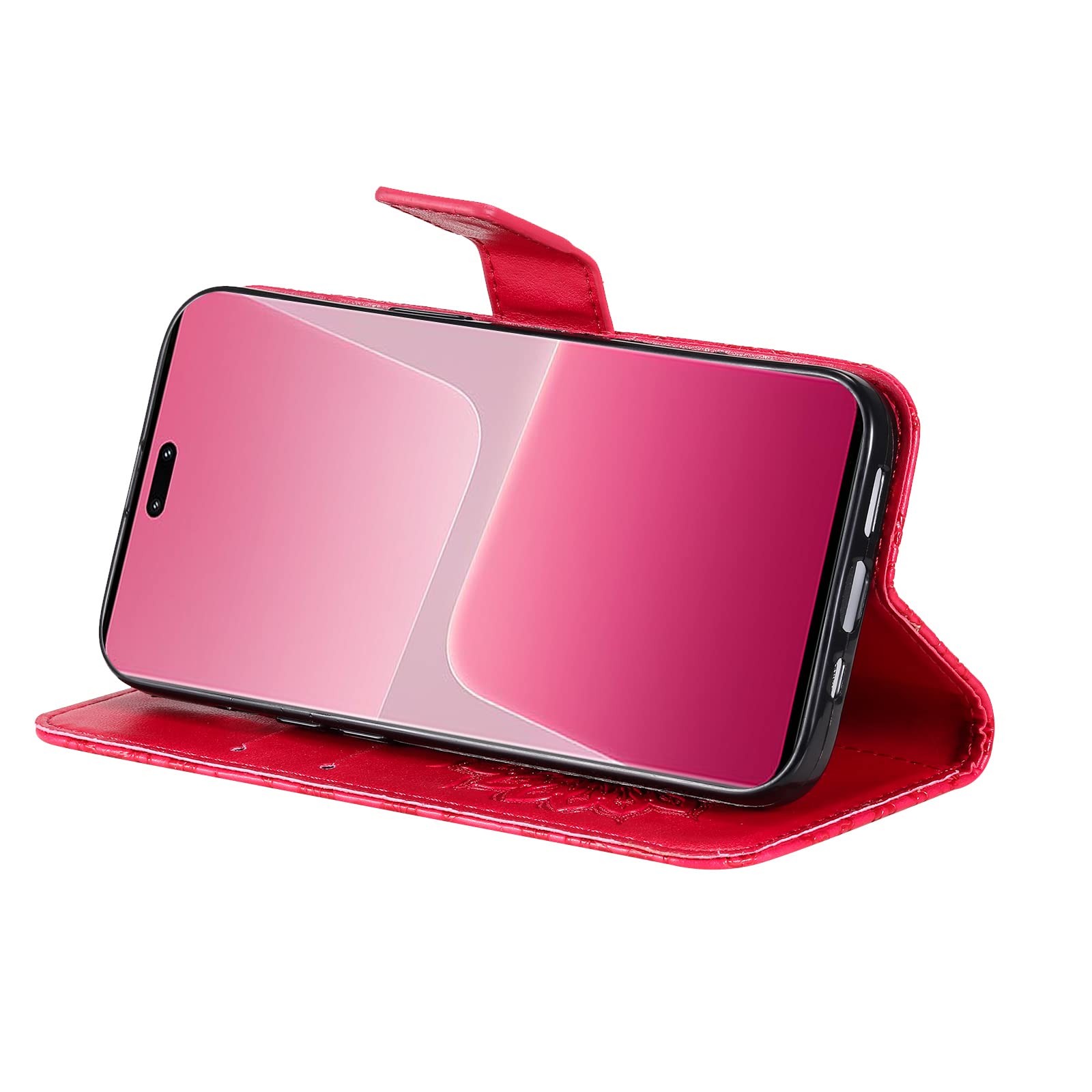 RankOne Custodia in Pelle per Xiaomi MI 13 Lite (6.55 Inches), Cover a Portafoglio con 3 Fessure per Carte 1 Tasca Portamonete Motivo Quadrifoglio - Oro rosa