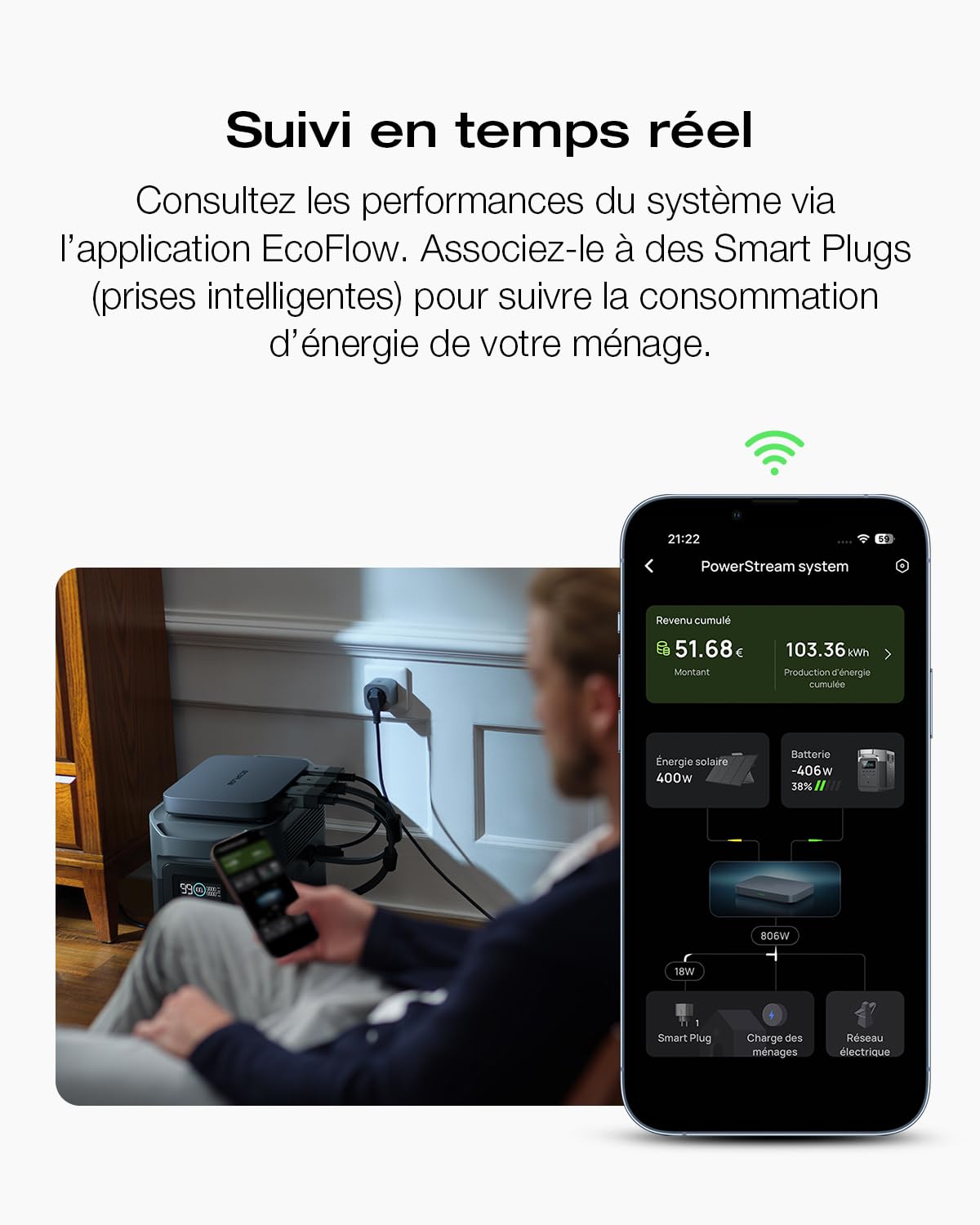 EcoFlow PowerStream Micro-onduleur 600 W, Mise à Niveau Gratuite à 800 W, onduleur Solaire Intelligent, Wi-FI, pour Centrale électrique de Balcon, onduleur PV pour 2 Panneaux solaires