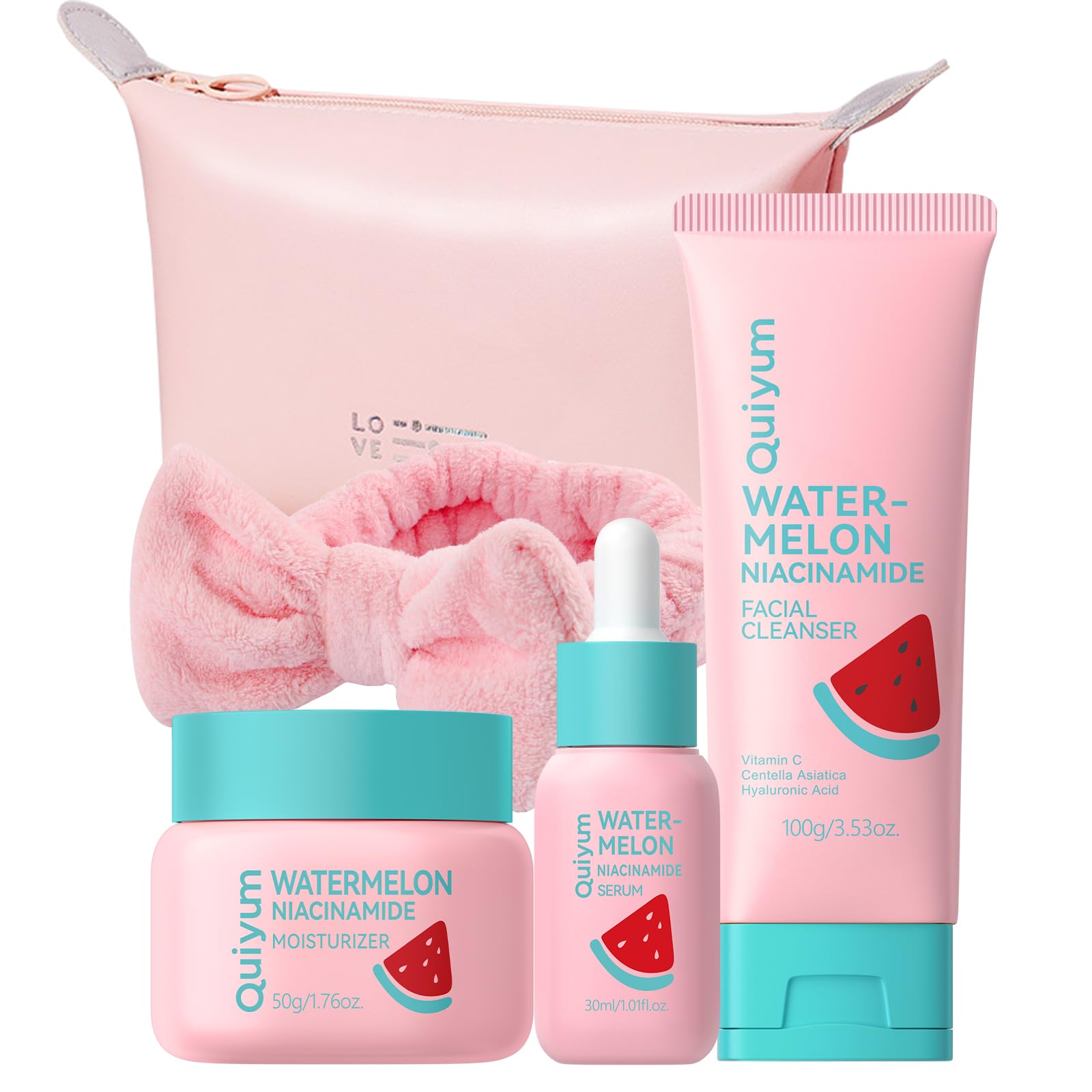 QUIYUM Set de Cuidado de la Piel con Niacinamida y Sandía, Set Regalo para Adolescentes con Gel Limpiador, Tónico, Crema Contorno de Ojos, Crema y Sérum, Rutina Glow Up para Mujeres — view 10