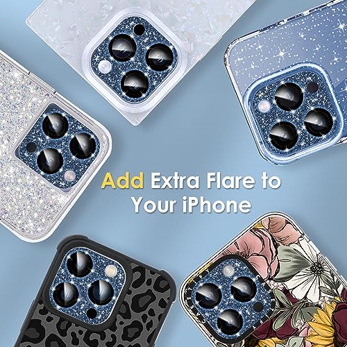 YWXTW for iPhone 15 Pro/iPhone 15 Pro Max Camera Lens Protector, [5TH Gen New Glitter Design] Full Bling Sparkly Diamond Tempered Glass Screen Protector Metal Camera Cover Accessories (Blue) — view 6