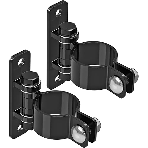 Gate Hinges Heavy Duty Carbon Steel Chain Link Fence Parts Electroplated Finish, Removable Bolts for Wall Mount, Fits 2-3/8'' Outer Diameter Pipes/Posts for Farm, Fence Gate (2Pack, Black)