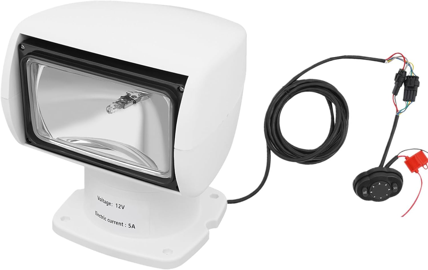 Boat Spotlight 12V 100W with Remote Control, 3000LM Marine Boat Search Lights Rotatable Yacht Halogen Searchlight, Portable Remote Control Searchlight (White)