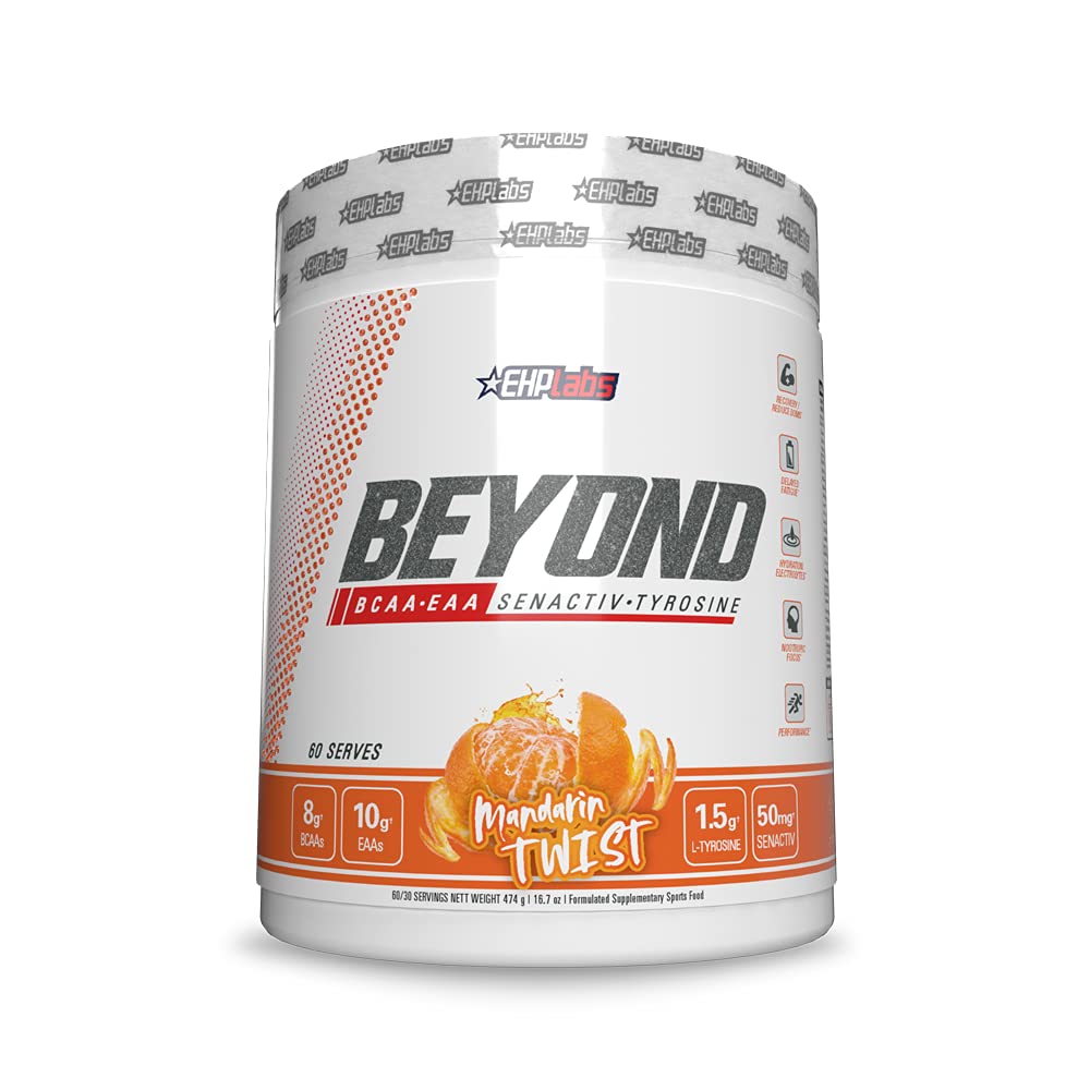 EHP Labs Beyond BCAA Powder Amino Acids Post Workout Recovery - BCAAs Essential Amino Acids EAA Supplements Powder - 10g Amino Acids Supplement for Muscle Recovery, 60 Servings (Mandarin Twist)