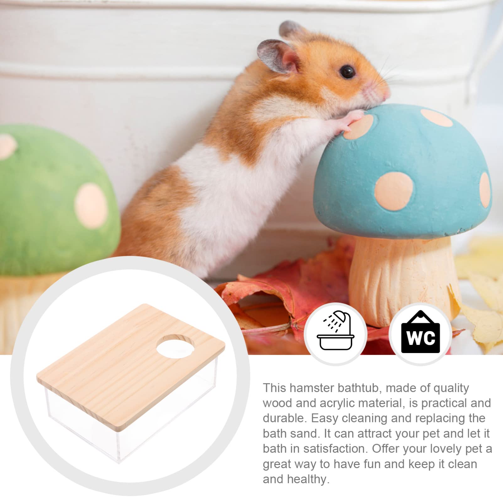 1Pc Hamster Hideout, Gerbil Sand Bath Hamster Sand Bath Box with Wooden Cover Pet Sand Bathtub Hamster Cages for Small Animals, 16.5x11.5x6cm - Image 4