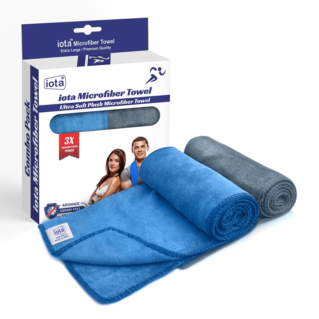 iota Microfiber Sports Towels - 450GSM, 60x40 cm | Super Soft, Antibacterial, 3X Absorption | Ultimate Gym, Yoga & Workout Towel Duo (Pack of 2)
